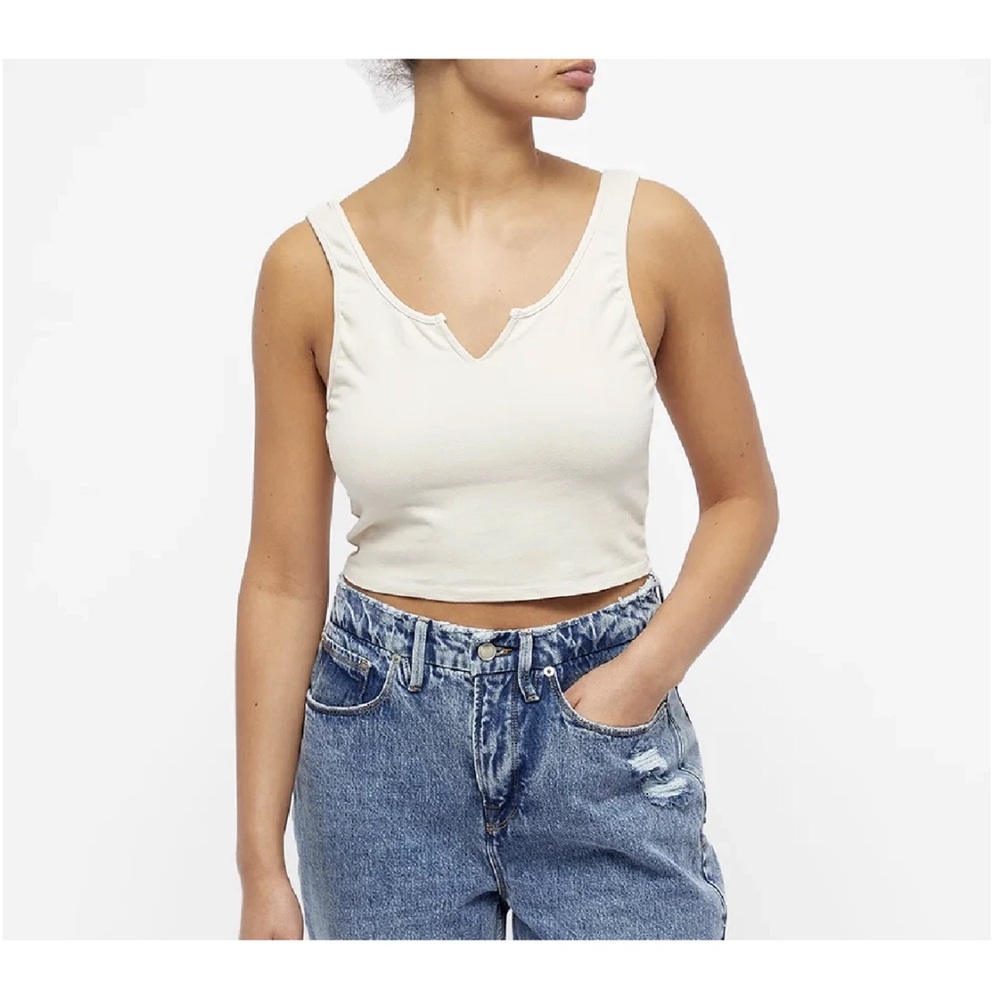 Good American Stretch Cotton Notched Tank Top Bone XL (sz 4)